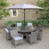 LG Outdoor Monaco Sand 8 Seat Dining Set With Weave Lazy Susan And Parasol -Garden Furniture Shop 51131 30466