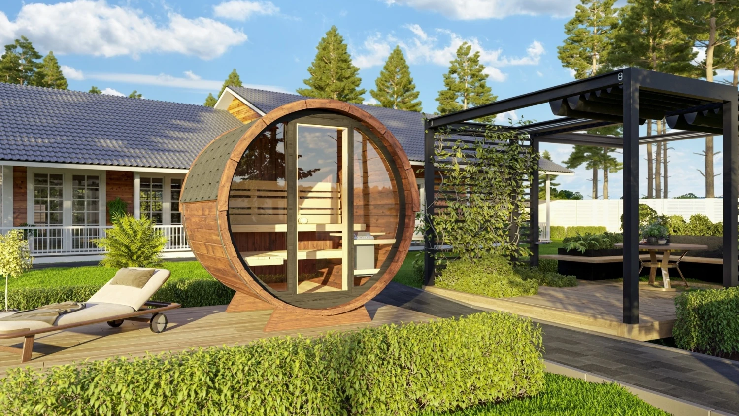 Gardenhouse24 Barrel Sauna LEO With Full Moon Glass